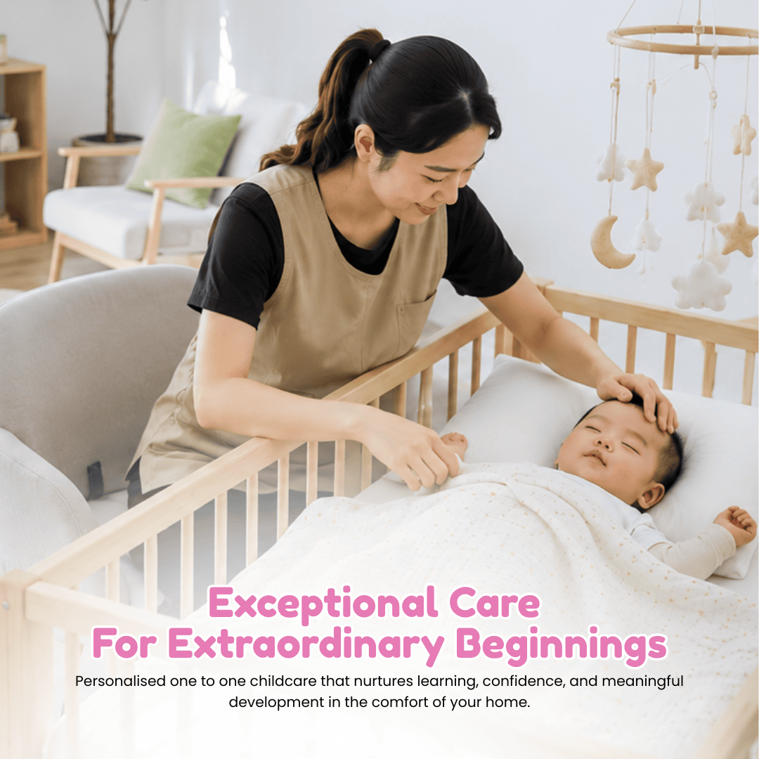 Caregiver tending to an infant in a cot
