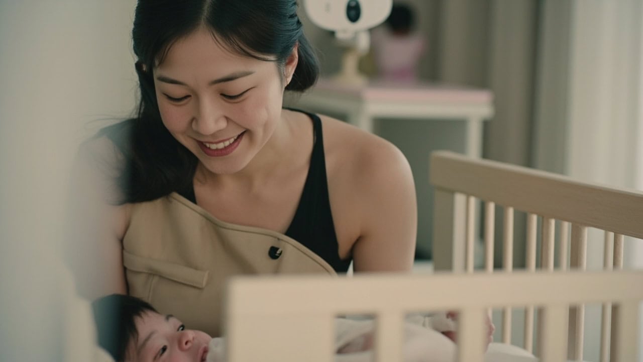 Safe infant sleep setup with caregiver ensuring proper positioning and environment