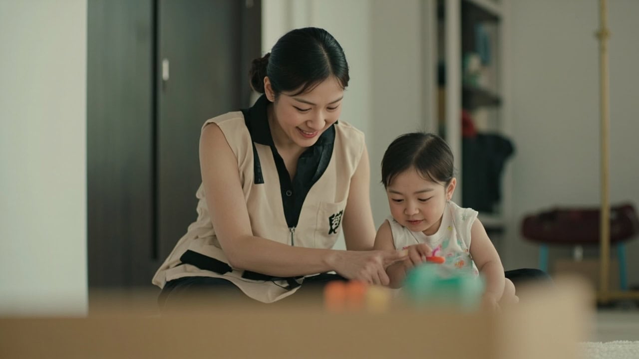 Infant following a childminder’s pointing gesture toward a soft block